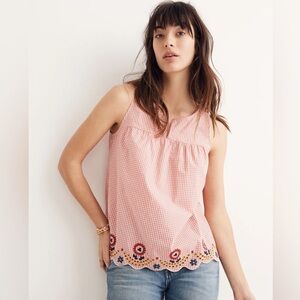 Madewell Embroidered Gingham Sleeveless Top Tank Top - Size S